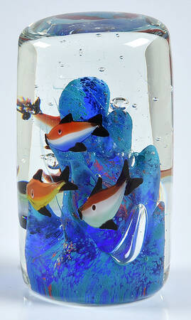 Murano Figurines Aquarium Cylinder-Blue Reef - Nb765, No Box