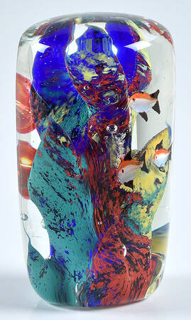 Murano Figurines Aquarium Cylinder-Multi Color Reef - Nb764, No Box