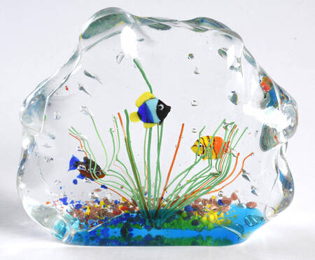 Murano Figurines Aquarium-Plant 3 Fish - Nb773, No Box
