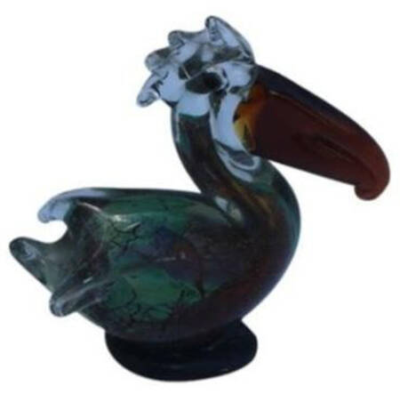 Murano Figurines Pelican-Blue Green Crackle - Nb779, No Box