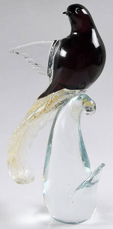 Murano Figurines Bird-Purple Gold Tail - Nb788, No Box