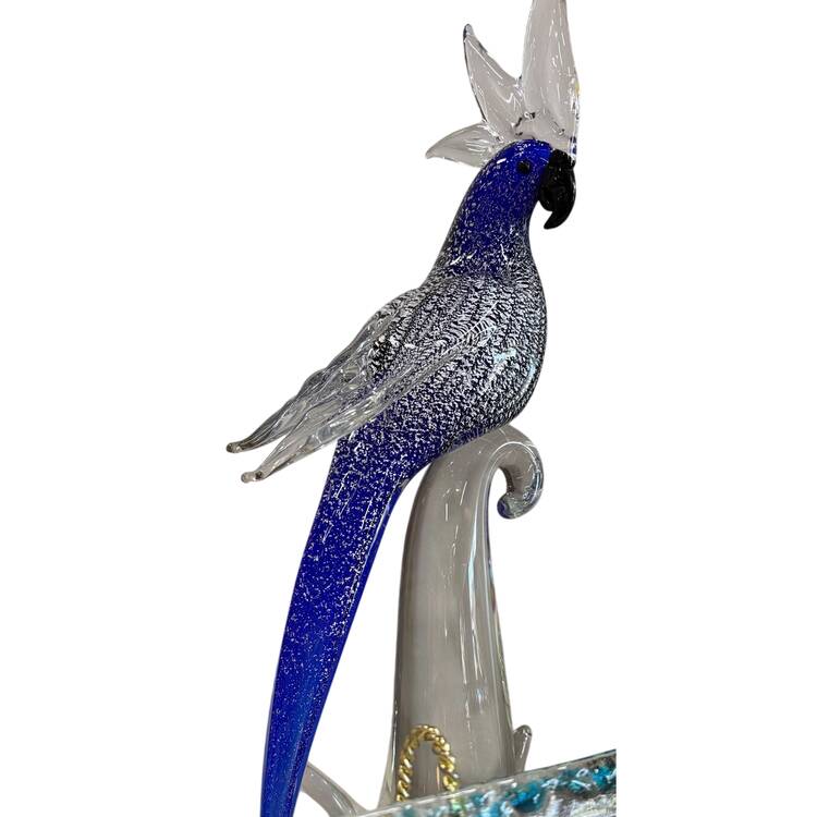 Murano Figurines Cockatoo - Blue And Silver - Nb795, No Box