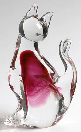 Murano Figurines Cat Sitting-Pink - No Box
