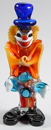 Murano Figurines Clown-Blue Hat-Orange Bowtie - No Box 42
