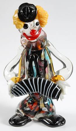 Murano Figurines Clown With Accordion-Black Hat - No Box