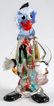 Murano Figurines Clown-Blue Hair-Pink Bottle - No Box