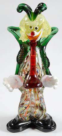 Murano Figurines Clown-Green Coat-Red Horn - No Box