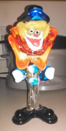 Murano Figurines Clown-Blue Hat,Orange Collar - No Box