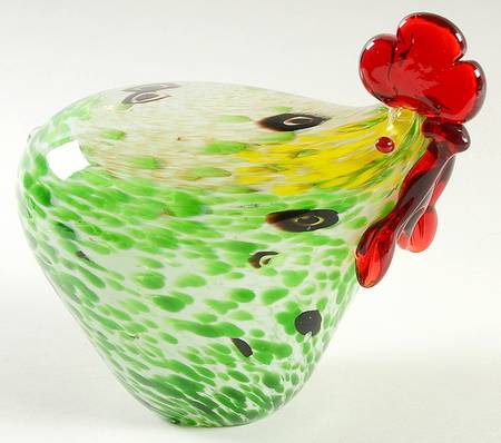 Murano Figurines Rooster-Red And Green - No Box