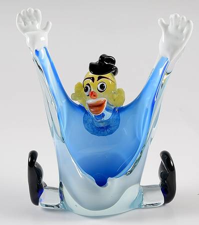 Murano Figurines Blue Clown Hands Up - No Box