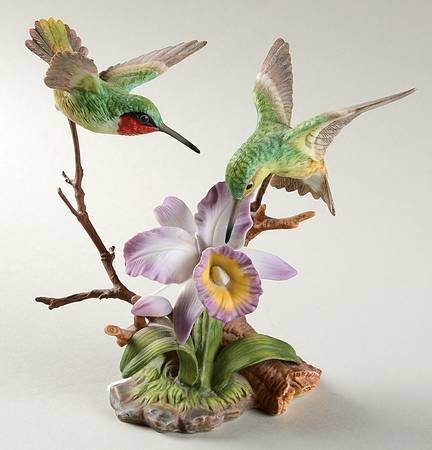 Hummingbirds Ruby-Throated With Orchid - Boxed