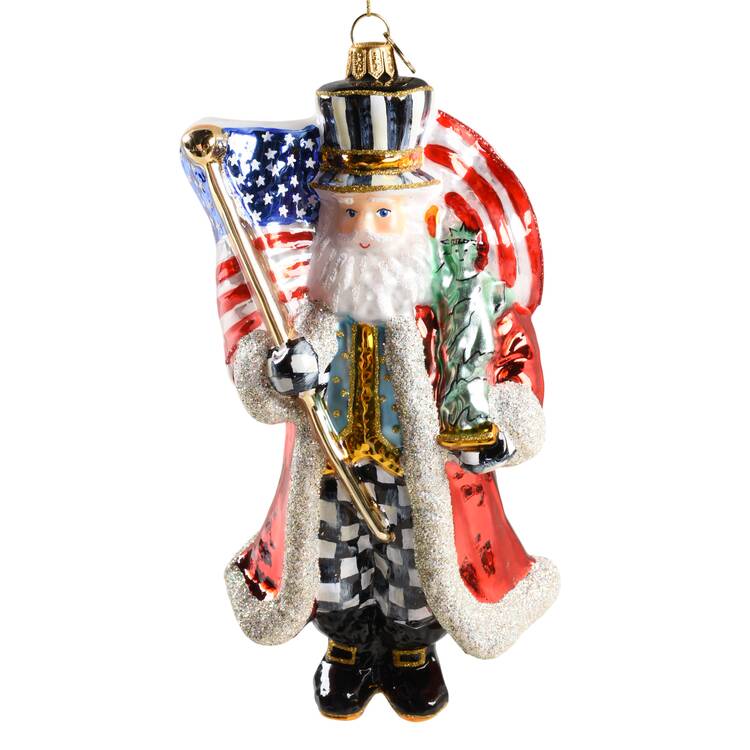 Courtly Christmas Ornaments Santa With Flag - Boxed