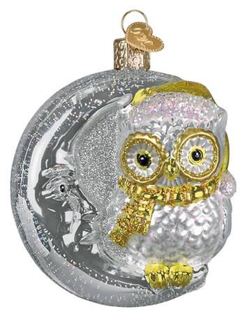 Birds-Hanging Sterling Snow Owl On Moon - No Box