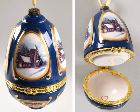 Musical Egg Ornaments Dark Blue Egg-Away In A Manger - Boxed