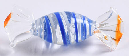 Candy Pieces Clear Oval W/Blue&White Stripes - No Box