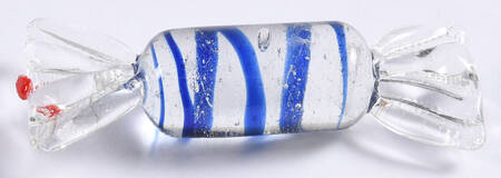 Candy Pieces Clear Cylinder W/Blue Stripes - No Box
