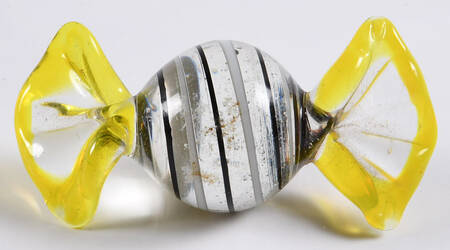 Candy Pieces Clear Sphere W/Black Spripes - No Box