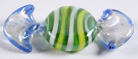 Candy Pieces Clear Round W/Green Stripes - No Box