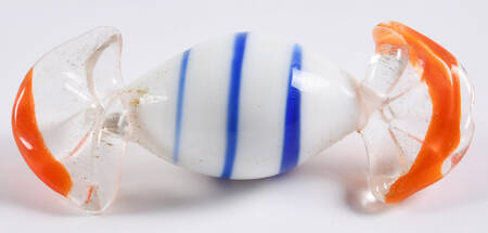 Candy Pieces White Oval W/Blue Stripes - No Box