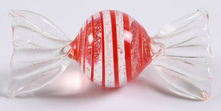 Candy Pieces Clear Round W/ Red Stripes  - No Box