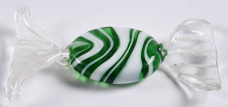 Candy Pieces Round Clear Green W/White Stripes - No Box