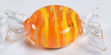 Candy Pieces Clear Round W/ Orange & Yellow Stripes - No Box