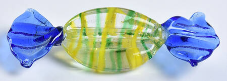 Candy Pieces Blue Oval W/ Yellow & Green Stripes - No Box