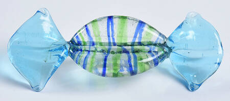 Candy Pieces Blue Oval W/ Green & Blue Stripes - No Box