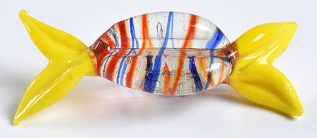 Candy Pieces Yellow Oval W/ Orange & Blue Stripes - No Box