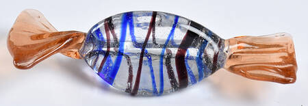 Candy Pieces Amber Oval W/ Black & Blue Stripes - No Box