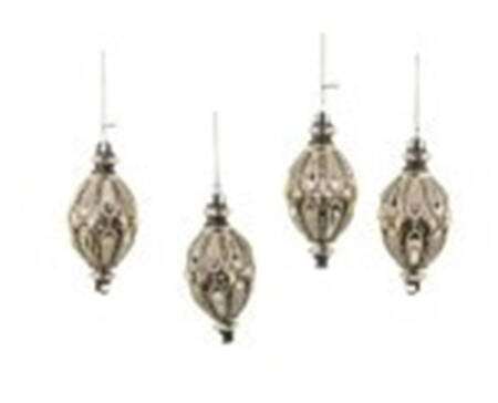 Courtly Noel Teardrop Glass Ornaments-Set Of 4 - Boxed