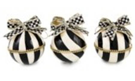 Courtly Noel Stripe Capiz Ball Ornaments-Set Of 3 - With Box