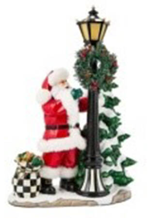 Holly Village Santa Illuminated Lamp Post - Boxed