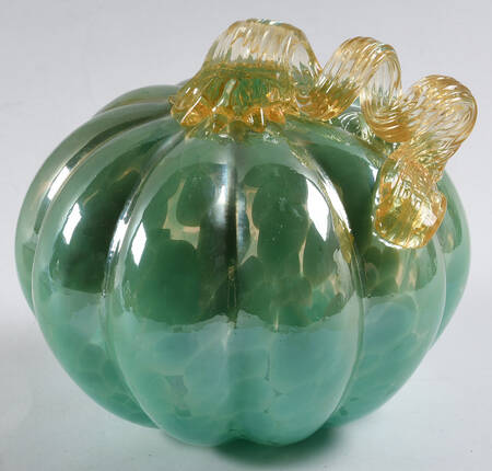 Art Glass Pumpkins Green W/Yellow Stem - No Box