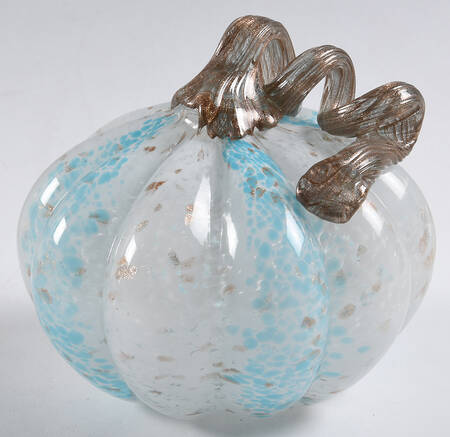 Art Glass Pumpkins Blue White  And Gold  - No Box