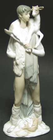 Kids with Animals Shepherd With Goat - Lladro Marked Nao - Boxed
