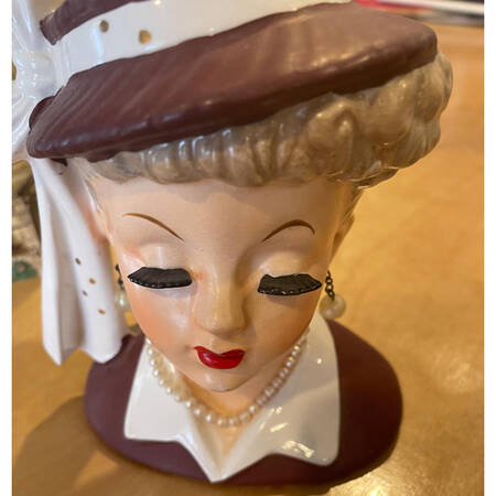 Napco Head Vases Lady Brown Dress/Hat,White Pearl - No Box