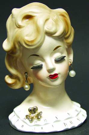 Napco Head Vases Blonde Lady W/ Gold Flower - No Box