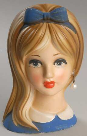 Napco Head Vases Blue Dress & Bow - No Box