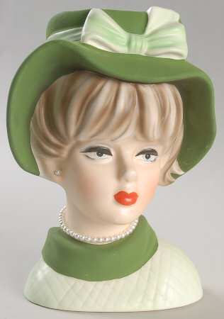 Napco Head Vases Green Hat & Dress - No Box