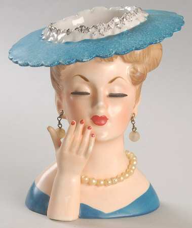 Napco Head Vases Blue Hat & Dress - No Box