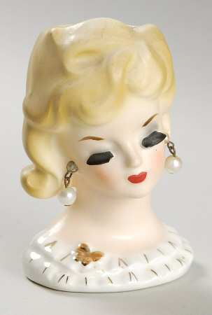 Napco Head Vases Blonde Lady W/ Gold Flower - No Box