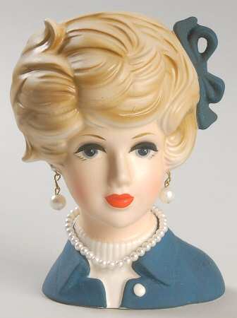 Napco Head Vases Blue Dress & Pearls - No Box