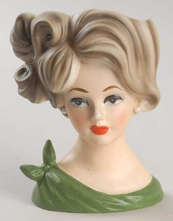 Napco Head Vases Green Dress W/ Bow - No Box