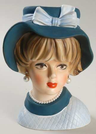 Napco Head Vases Blue Hat & Dress - No Box