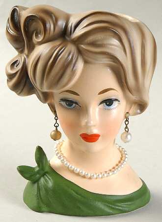 Napco Head Vases Blonde Grn Dress Bow On Should - No Box