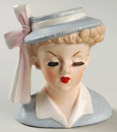Napco Head Vases Grey Hat Pink Ribbon - No Box