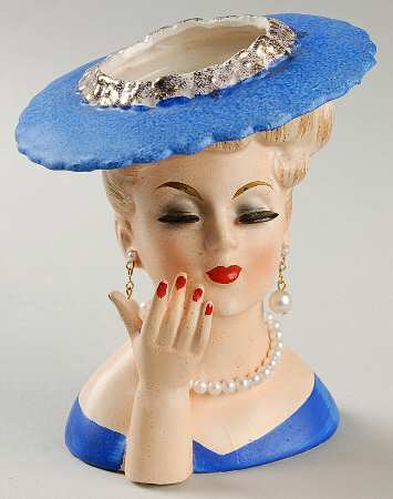 Napco Head Vases Dark Blue Dress & Hat - No Box