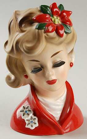 Napco Head Vases Poinsettia In Hair Red Dress - No Box