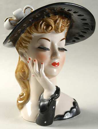 Napco Head Vases Black Cutout Hat Hand Up - No Box
